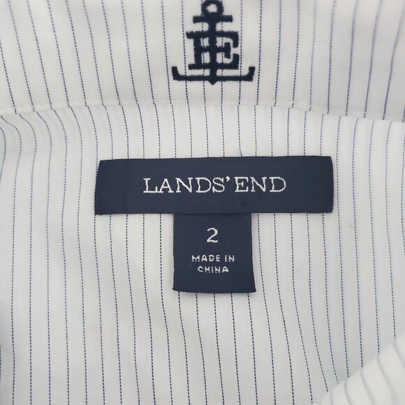 Lands End Womens Striped LE Mongramed Anchor Button Down Top Size 2 Nautical - Picture 3 of 8